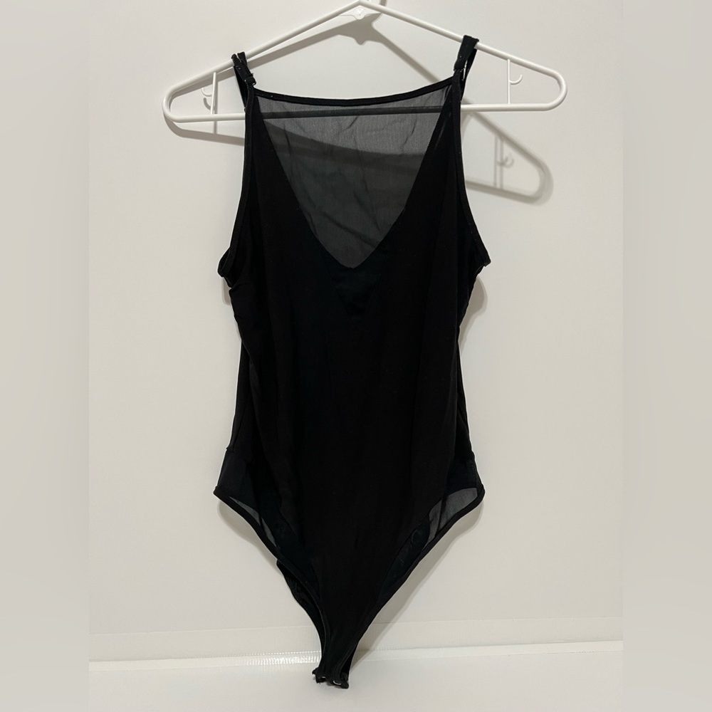 Windsor black bodysuit with mesh v-neckline detail